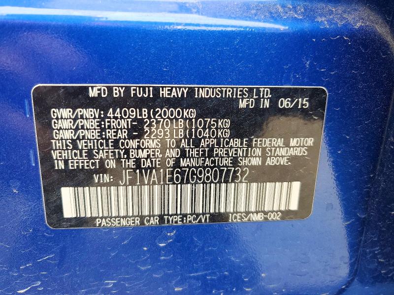Aukcja sprzedaży 2016 Subaru Wrx, vin: JF1VA1E67G9807732, numer aukcji: 52554166