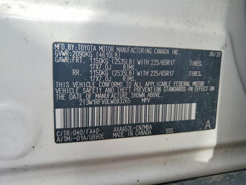 Aukcja sprzedaży 2020 Toyota Rav4, vin: 2T3W1RFV0LW083265, numer aukcji: 49151566