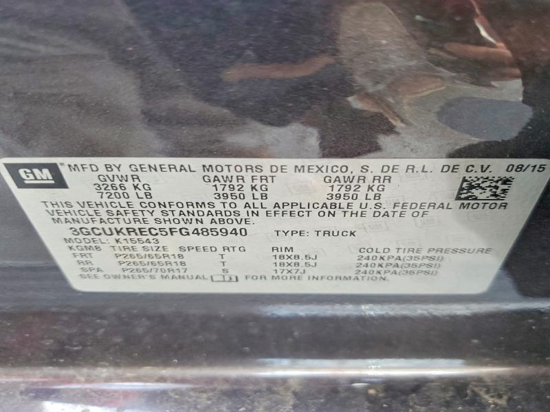 Продажа на аукционе авто 2015 Chevrolet Silverado, vin: 3GCUKREC5FG485940, номер лота: 54394076