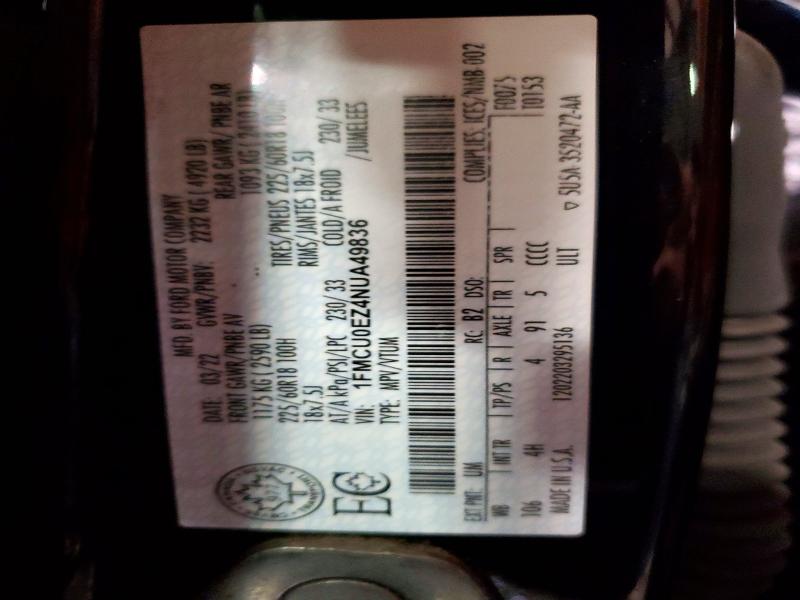 52234676 :رقم المزاد ، 1FMCU0EZ4NUA49836 vin ، 2022 Ford Escape مزاد بيع