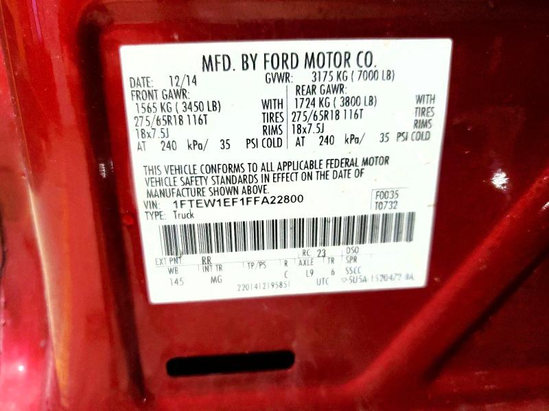 Продажа на аукционе авто 2015 Ford F150, vin: 1FTEW1EF1FFA22800, номер лота: 54615476