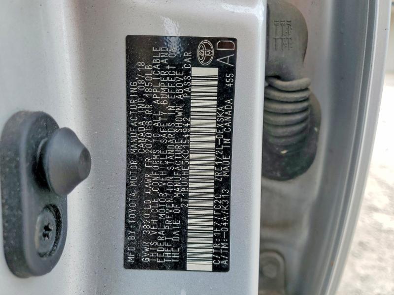 52608106 :رقم المزاد ، 2T1BURHE5KC154942 vin ، 2019 Toyota Corolla مزاد بيع