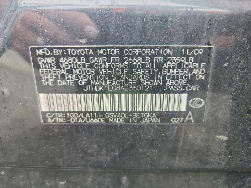 Продаж на аукціоні авто 2010 Lexus Es, vin: JTHBK1EG8A2360121, номер лоту: 54958636