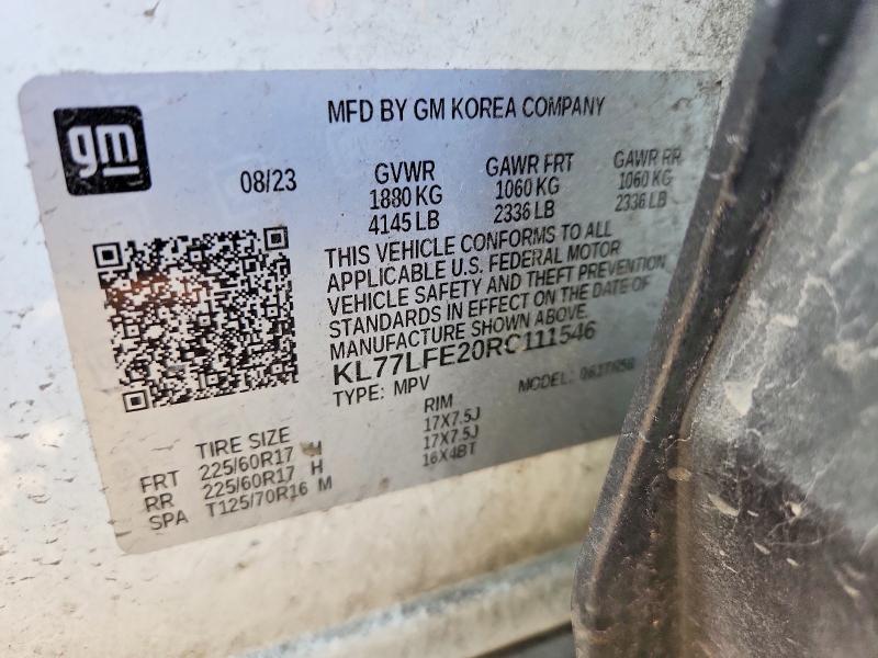 2024 Chevrolet Trax მანქანა იყიდება აუქციონზე, vin: KL77LFE20RC111546, აუქციონის ნომერი: 52455896