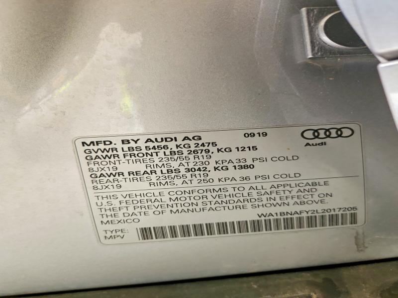Продаж на аукціоні авто 2020 Audi Q5, vin: WA1BNAFY2L2017205, номер лоту: 54242316