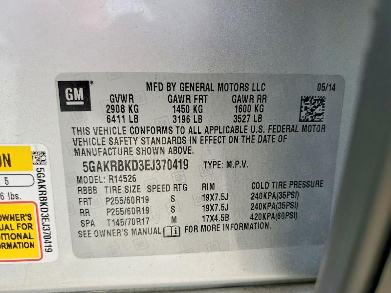 54913516 :رقم المزاد ، 5GAKRBKD3EJ370419 vin ، 2014 Buick Enclave مزاد بيع