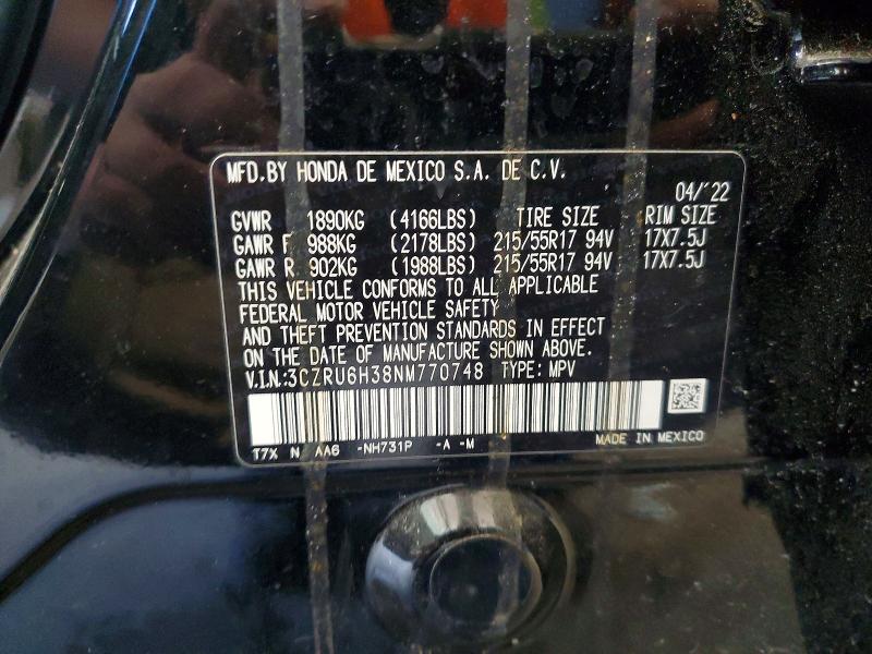 Продажа на аукционе авто 2022 Honda Hr-v, vin: 3CZRU6H38NM770748, номер лота: 54519826