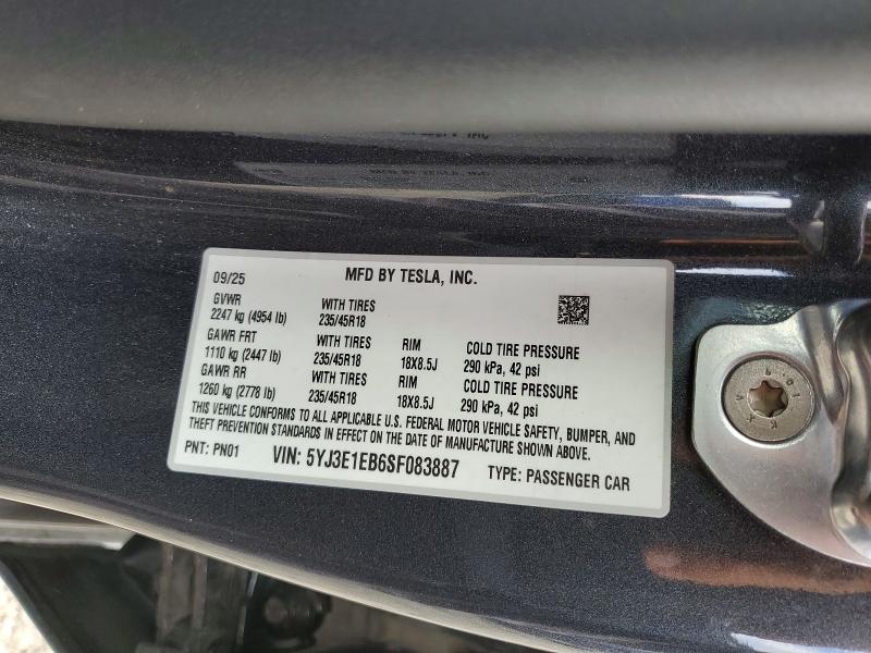 Aukcja sprzedaży 2025 Tesla Model 3, vin: 5YJ3E1EB6SF083887, numer aukcji: 51993526