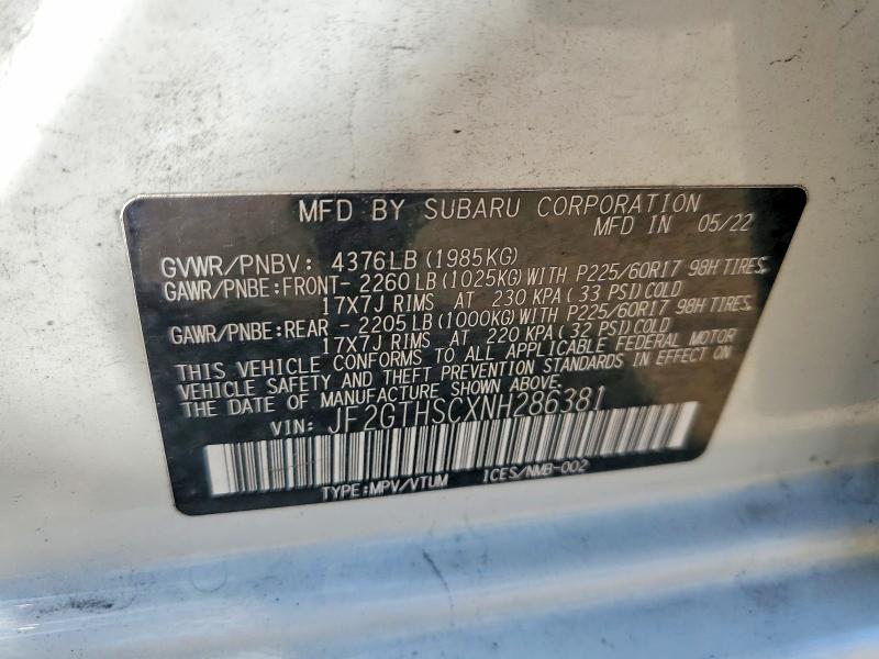 Продаж на аукціоні авто 2022 Subaru Crosstrek, vin: JF2GTHSCXNH286381, номер лоту: 53730126