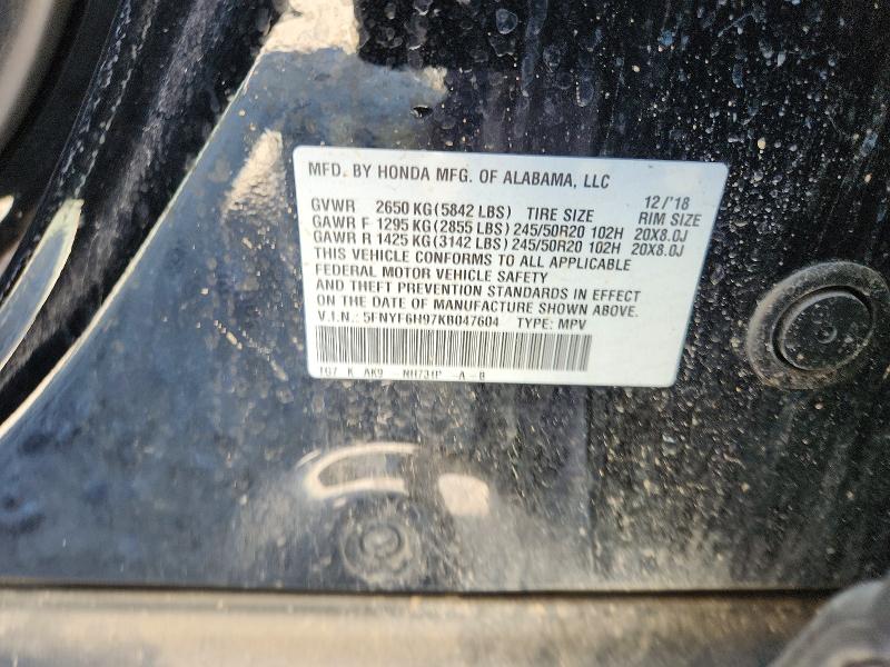 55176496 :رقم المزاد ، 5FNYF6H97KB047604 vin ، 2019 Honda Pilot مزاد بيع
