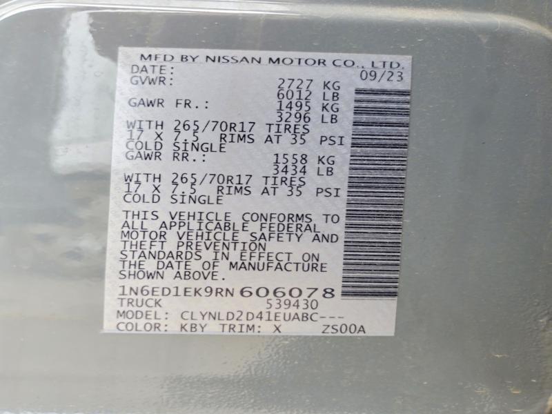 Auction sale of the 2024 Nissan Frontier, vin: 1N6ED1EK9RN606078, lot number: 52235716