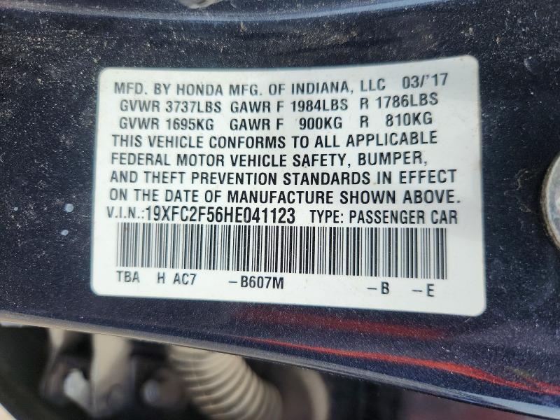 Продаж на аукціоні авто 2017 Honda Civic, vin: 19XFC2F56HE041123, номер лоту: 53877566