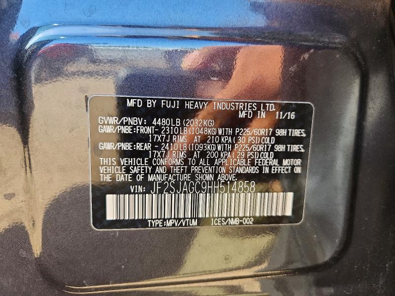 2017 Subaru Forester მანქანა იყიდება აუქციონზე, vin: JF2SJAGC9HH514858, აუქციონის ნომერი: 55073406