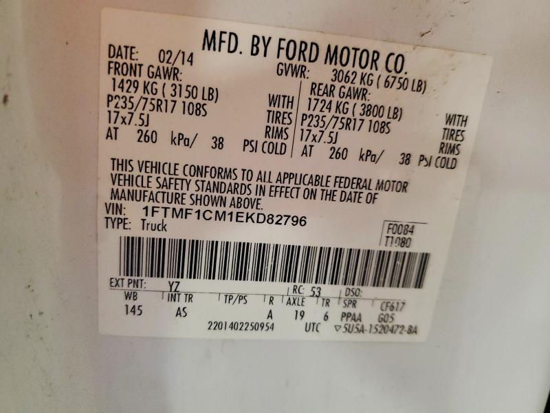 2014 Ford F150 მანქანა იყიდება აუქციონზე, vin: 1FTMF1CM1EKD82796, აუქციონის ნომერი: 54157116