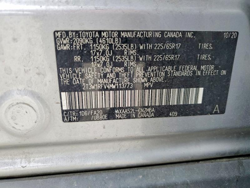 Aukcja sprzedaży 2021 Toyota Rav4, vin: 2T3W1RFV4MW113773, numer aukcji: 51904796