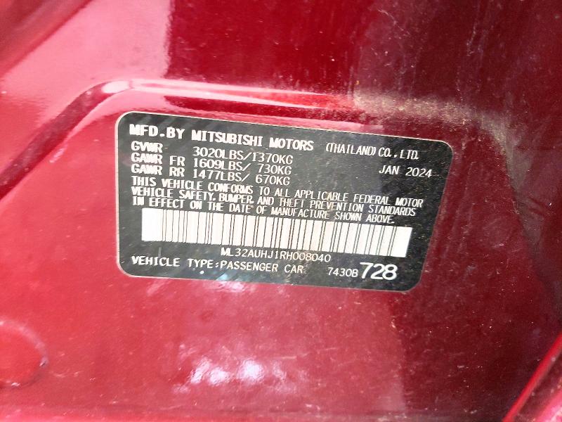 Auction sale of the 2024 Mitsubishi Mirage, vin: ML32AUHJ1RH008040, lot number: 52751066
