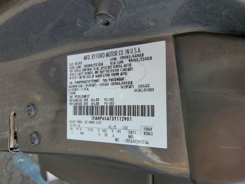Продажа на аукционе авто 2003 Ford Thunderbird, vin: 1FAHP60A73Y112901, номер лота: 54869406