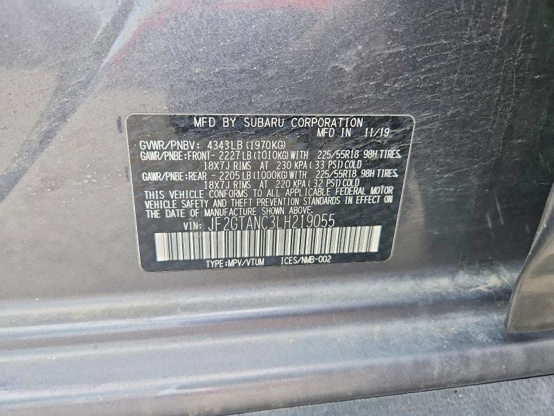 52503426 :رقم المزاد ، JF2GTANC3LH219055 vin ، 2020 Subaru Crosstrek مزاد بيع