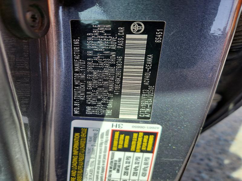 55233926 :رقم المزاد ، 4T1BE46K28U768346 vin ، 2008 Toyota Camry مزاد بيع