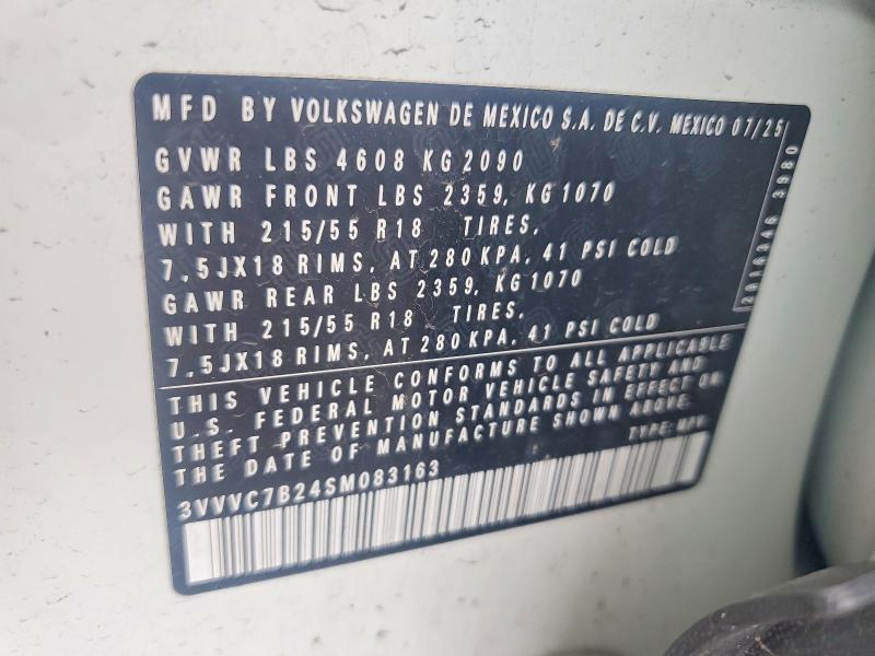 Продаж на аукціоні авто 2025 Volkswagen Taos, vin: 3VVVC7B24SM083163, номер лоту: 55103646