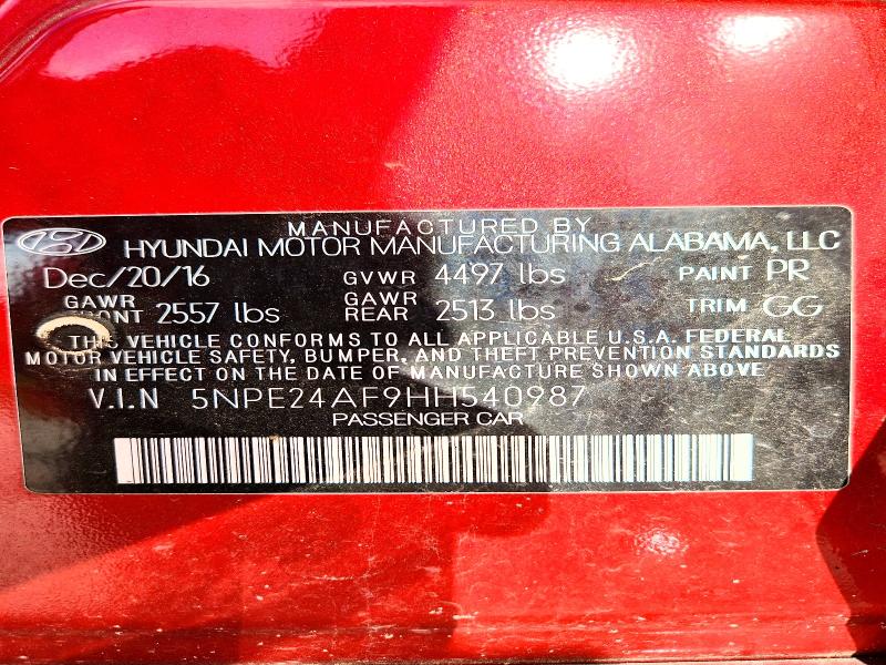 Продажа на аукционе авто 2017 Hyundai Sonata, vin: 5NPE24AF9HH540987, номер лота: 53991146