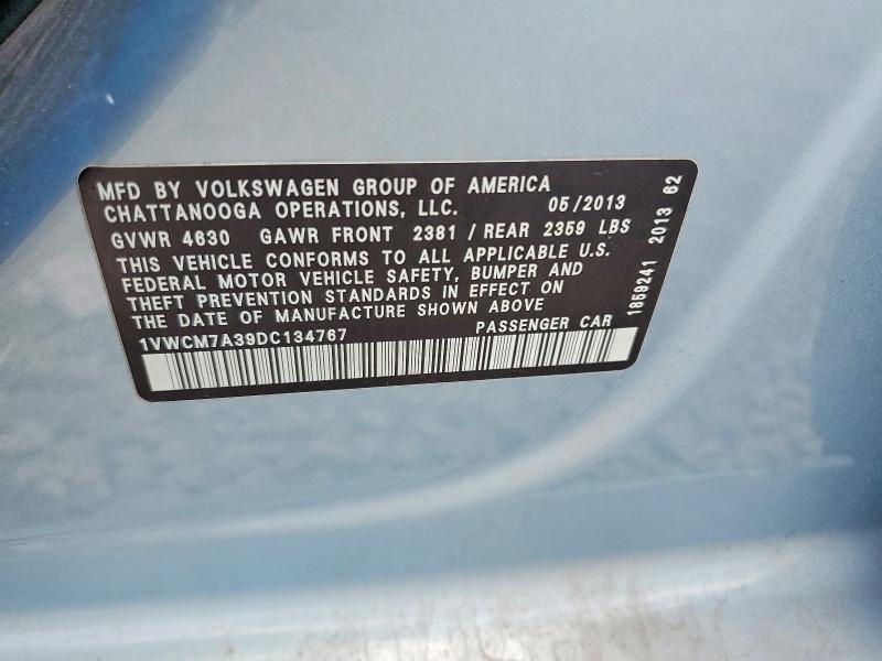 54239516 :رقم المزاد ، 1VWCM7A39DC134767 vin ، 2013 Volkswagen Passat مزاد بيع