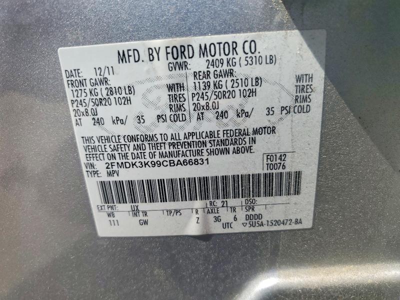 52402286 :رقم المزاد ، 2FMDK3K99CBA66831 vin ، 2012 Ford Edge مزاد بيع