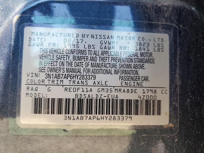 2017 Nissan Sentra მანქანა იყიდება აუქციონზე, vin: 3N1AB7AP6HY283379, აუქციონის ნომერი: 53298766