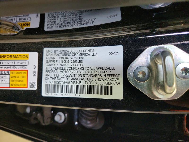 Продажа на аукционе авто 2025 Honda Accord, vin: 1HGCY2F75SA055435, номер лота: 54651436