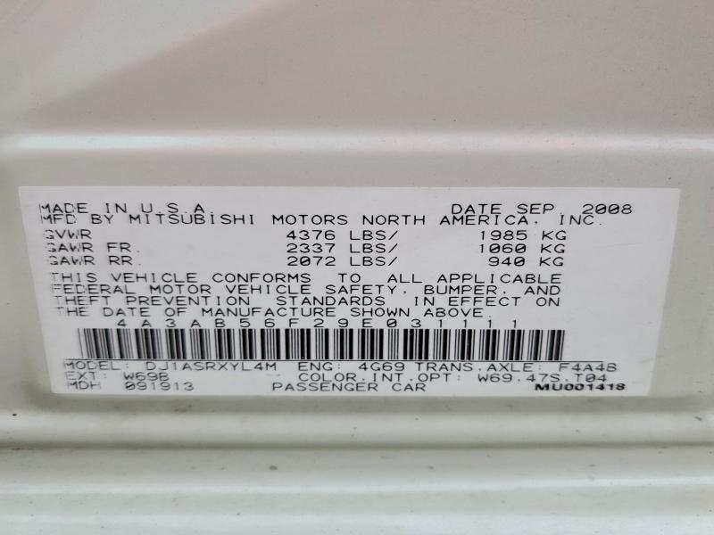 Продаж на аукціоні авто 2009 Mitsubishi Galant, vin: 4A3AB56F29E031111, номер лоту: 53560176