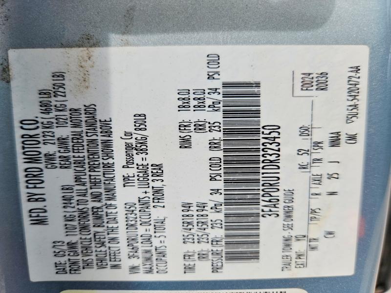 Aukcja sprzedaży 2013 Ford Fusion, vin: 3FA6P0RU1DR323450, numer aukcji: 53883506