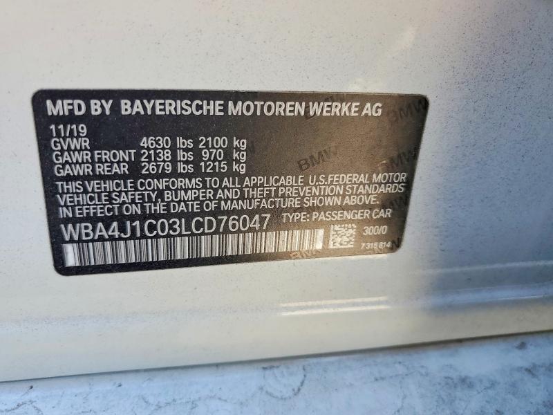 Продаж на аукціоні авто 2020 Bmw 430i, vin: WBA4J1C03LCD76047, номер лоту: 54456056