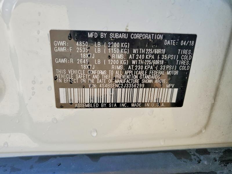 Продаж на аукціоні авто 2018 Subaru Outback, vin: 4S4BSENC2J3356299, номер лоту: 53375416