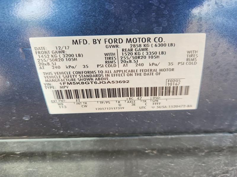 2018 Ford Explorer მანქანა იყიდება აუქციონზე, vin: 1FM5K8GT6JGA53692, აუქციონის ნომერი: 52998006