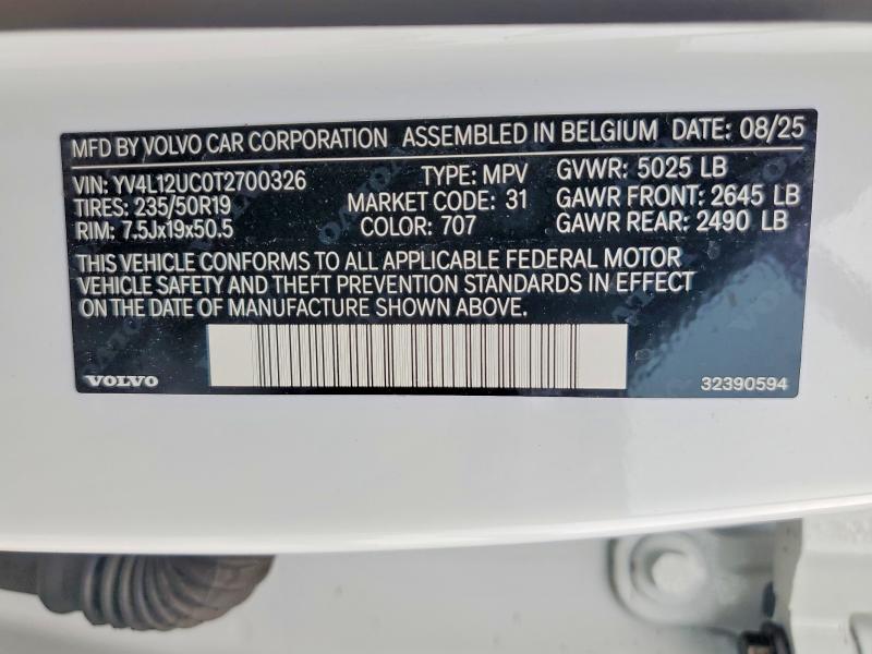 50151466 :رقم المزاد ، YV4L12UC0T2700326 vin ، 2026 Volvo Xc40 مزاد بيع