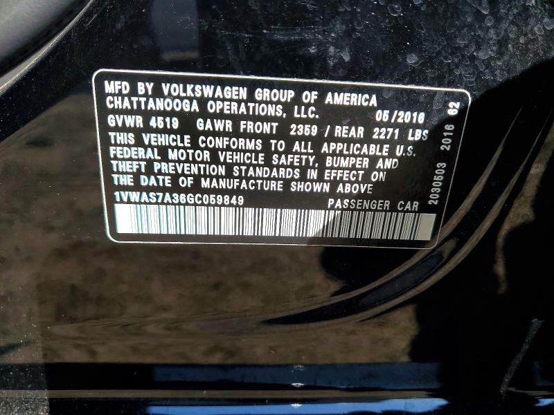 Aukcja sprzedaży 2016 Volkswagen Passat, vin: 1VWAS7A36GC059849, numer aukcji: 52083756