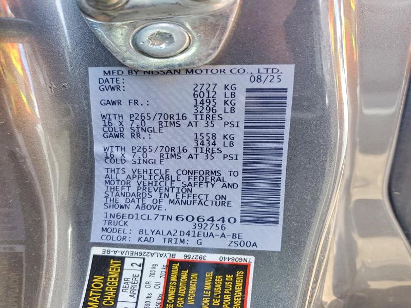 52754896 :رقم المزاد ، 1N6ED1CL7TN606440 vin ، 2026 Nissan Frontier مزاد بيع