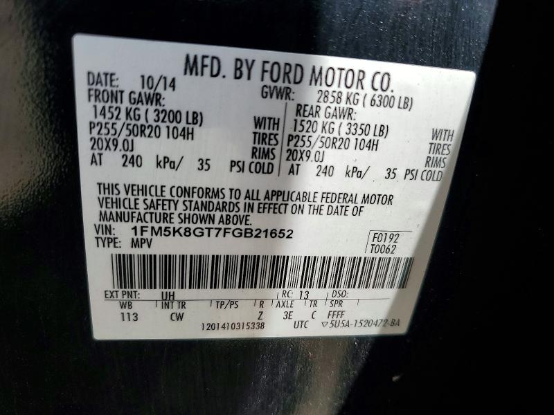 Aukcja sprzedaży 2015 Ford Explorer, vin: 1FM5K8GT7FGB21652, numer aukcji: 53709196