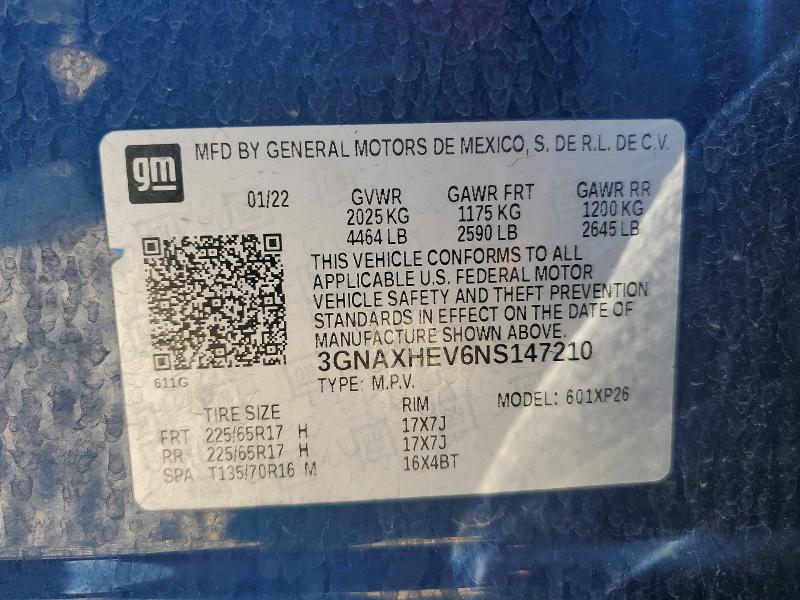 Продаж на аукціоні авто 2022 Chevrolet Equinox, vin: 3GNAXHEV6NS147210, номер лоту: 53026806