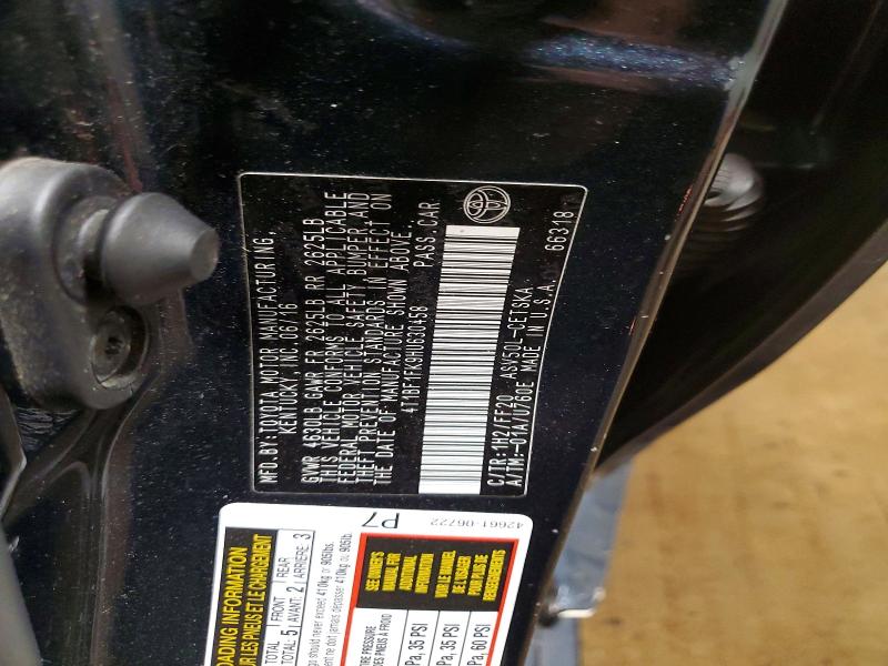 2017 Toyota Camry მანქანა იყიდება აუქციონზე, vin: 4T1BF1FK9HU630458, აუქციონის ნომერი: 54341096