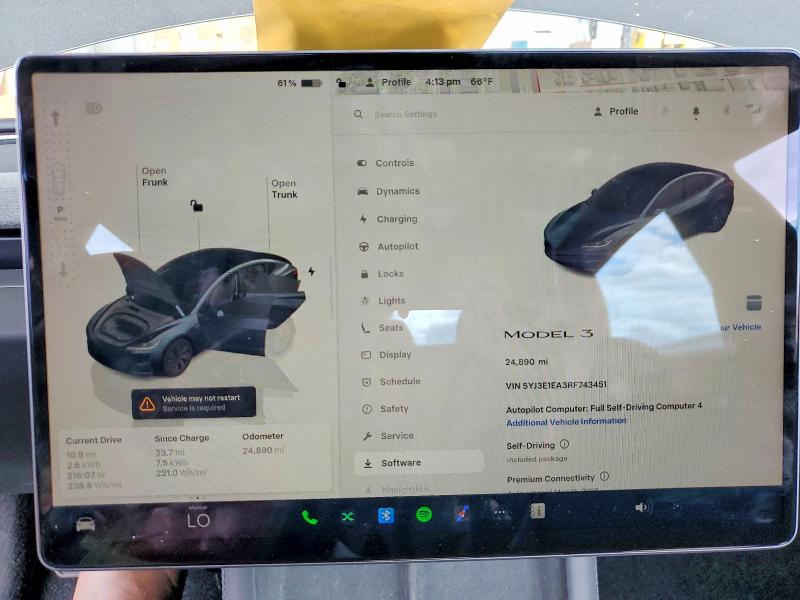 2024 Tesla Model 3 მანქანა იყიდება აუქციონზე, vin: 5YJ3E1EA3RF743451, აუქციონის ნომერი: 51654446