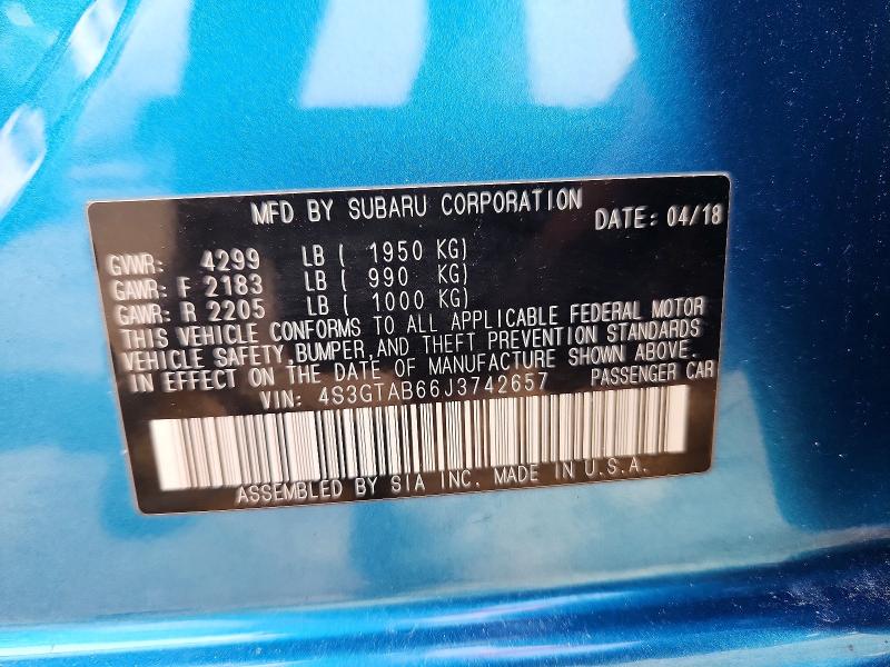 53038286 :رقم المزاد ، 4S3GTAB66J3742657 vin ، 2018 Subaru Impreza مزاد بيع