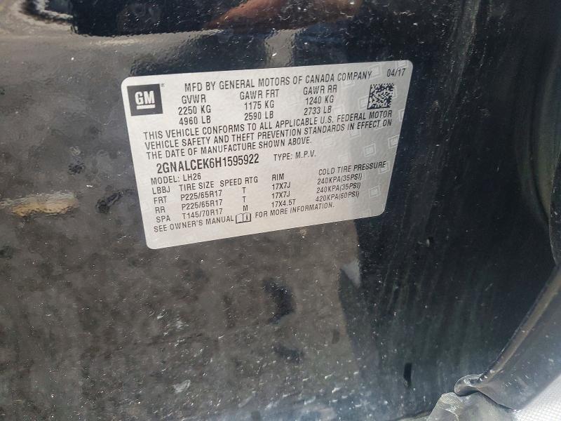 2017 Chevrolet Equinox მანქანა იყიდება აუქციონზე, vin: 2GNALCEK6H1595922, აუქციონის ნომერი: 54116586