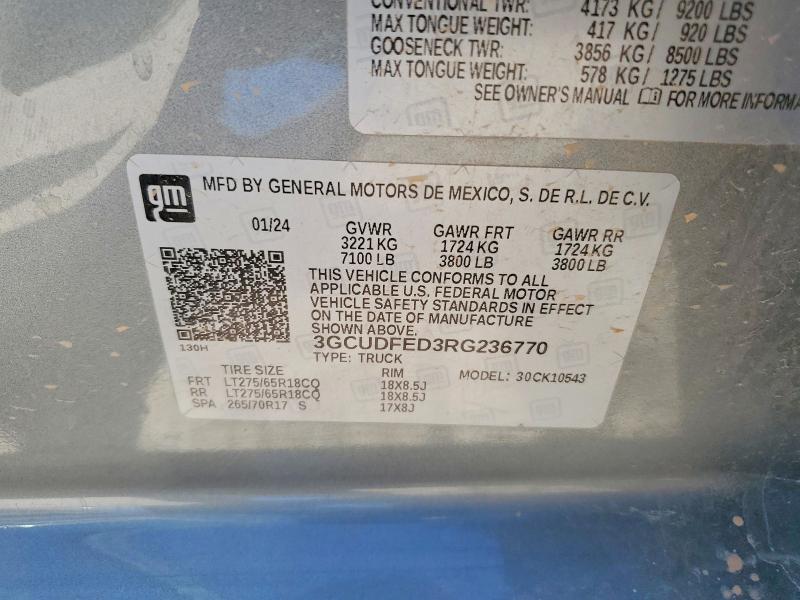Aukcja sprzedaży 2024 Chevrolet Silverado, vin: 3GCUDFED3RG236770, numer aukcji: 53073626