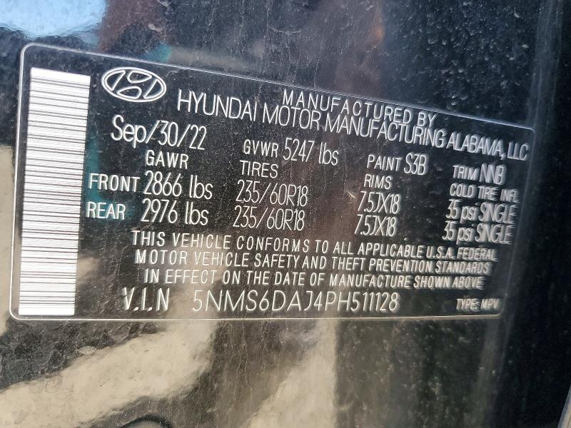 Продажа на аукционе авто 2023 Hyundai Santa Fe, vin: 5NMS6DAJ4PH511128, номер лота: 53272706