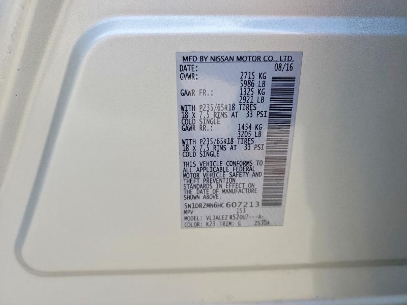 2017 Nissan Pathfinder მანქანა იყიდება აუქციონზე, vin: 5N1DR2MN6HC607213, აუქციონის ნომერი: 52406136