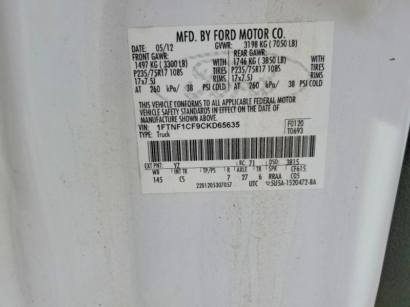 Aukcja sprzedaży 2012 Ford F-150, vin: 1FTNF1CF9CKD65635, numer aukcji: 52376036