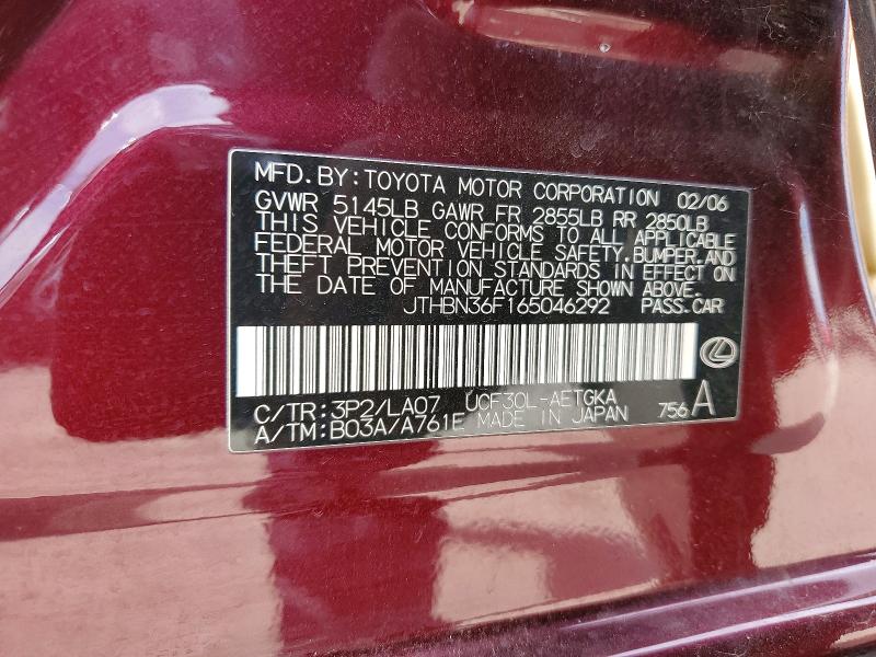 Aukcja sprzedaży 2006 Lexus Ls, vin: JTHBN36F165046292, numer aukcji: 51654036