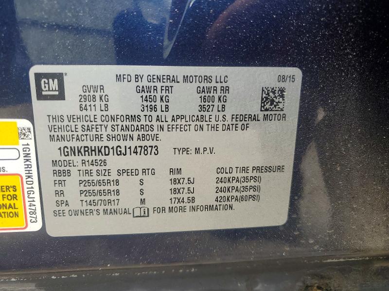 Aukcja sprzedaży 2016 Chevrolet Traverse, vin: 1GNKRHKD1GJ147873, numer aukcji: 54604856
