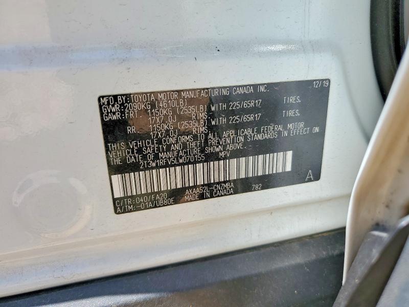2020 Toyota Rav4 Advntr მანქანა იყიდება აუქციონზე, vin: 2T3W1RFV5LW070155, აუქციონის ნომერი: 53893606